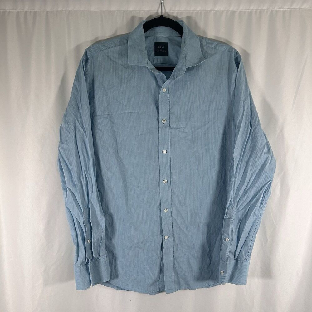 Kent and Curwen Dress Shirt Men's XL Green Striped Button Up Long Sleeve Cotton
